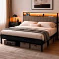 thumbnail image 2 of Base Cama Matrimonial Led Usb C Repisas Cabecera Acero 300kg, 2 of 8