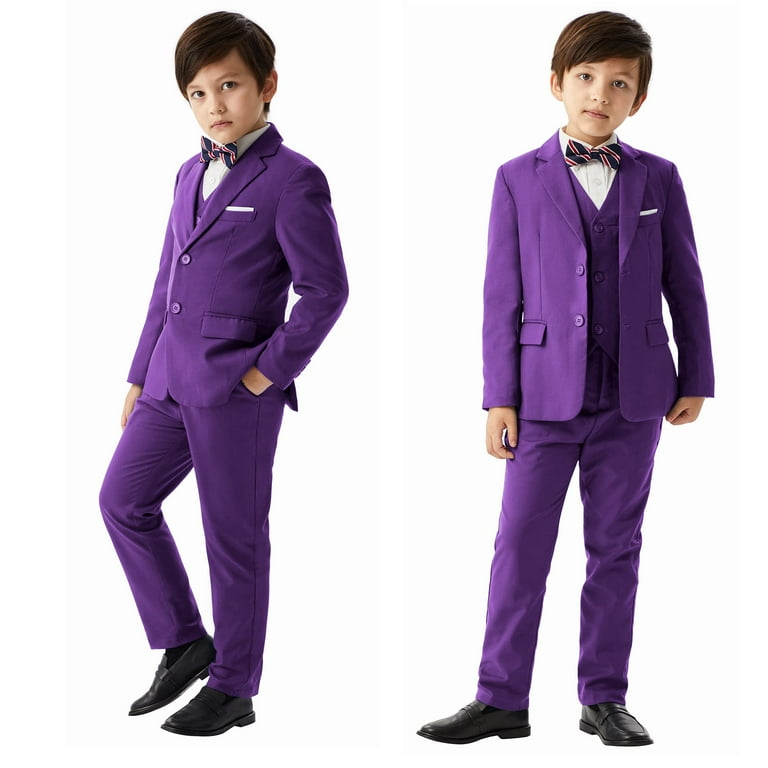 ETHAN Toddler Boys Wedding Suit Purple Suspender Formal Kids Suit Jacket Easter Suits for Boys Size 12