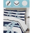 thumbnail image 4 of Navy Blue Striped Summer Quilt Set Twin Size, Soft Microfiber Quilted Bedding Set with 2 Pillow Shams, Blue Anchor Nautical Farmhouse Lightweight All Season Bedspread Coverlet for Bedroom 68"x86", 4 of 6