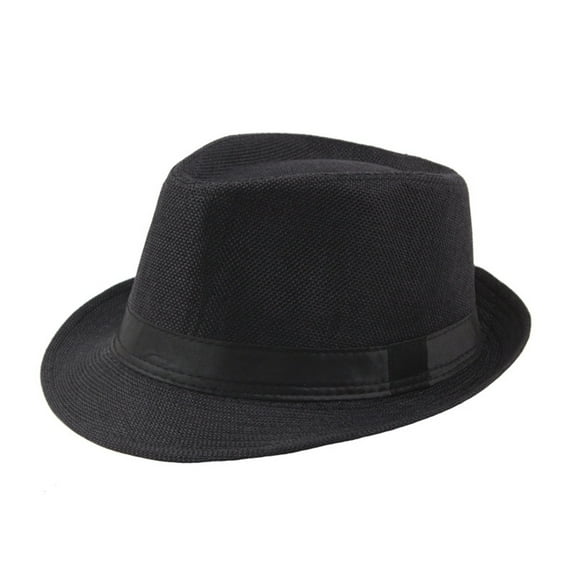 dianhelloya Fedora Hats for Men Wide Brim Sun Protection Solid Color Panama Cap Boater Summer Beach Sunhat for Vacation