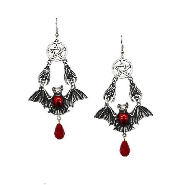 Pendientes de punk con pentagrama rojo Yashi colgante de murciélago vampiro