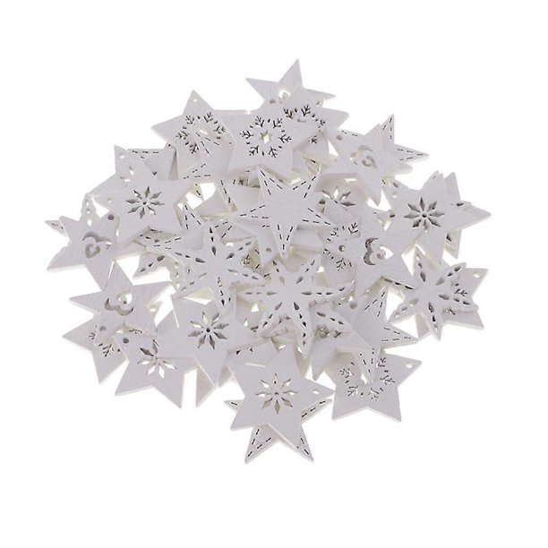 50 piezas de estrellas blancas de madera para copos de nieve, manualidades, adornos colgantes para árbol de Navidad, manualidades de bricolaje, decoración de bodas, piezas de madera para Navidad.