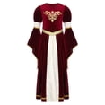 thumbnail image 2 of TiaoBug Girls Medieval Princess Royal Queen Renaissance Faire Dress Long Bell Sleeve Velvet Party Maxi Gown Red 16, 2 of 5