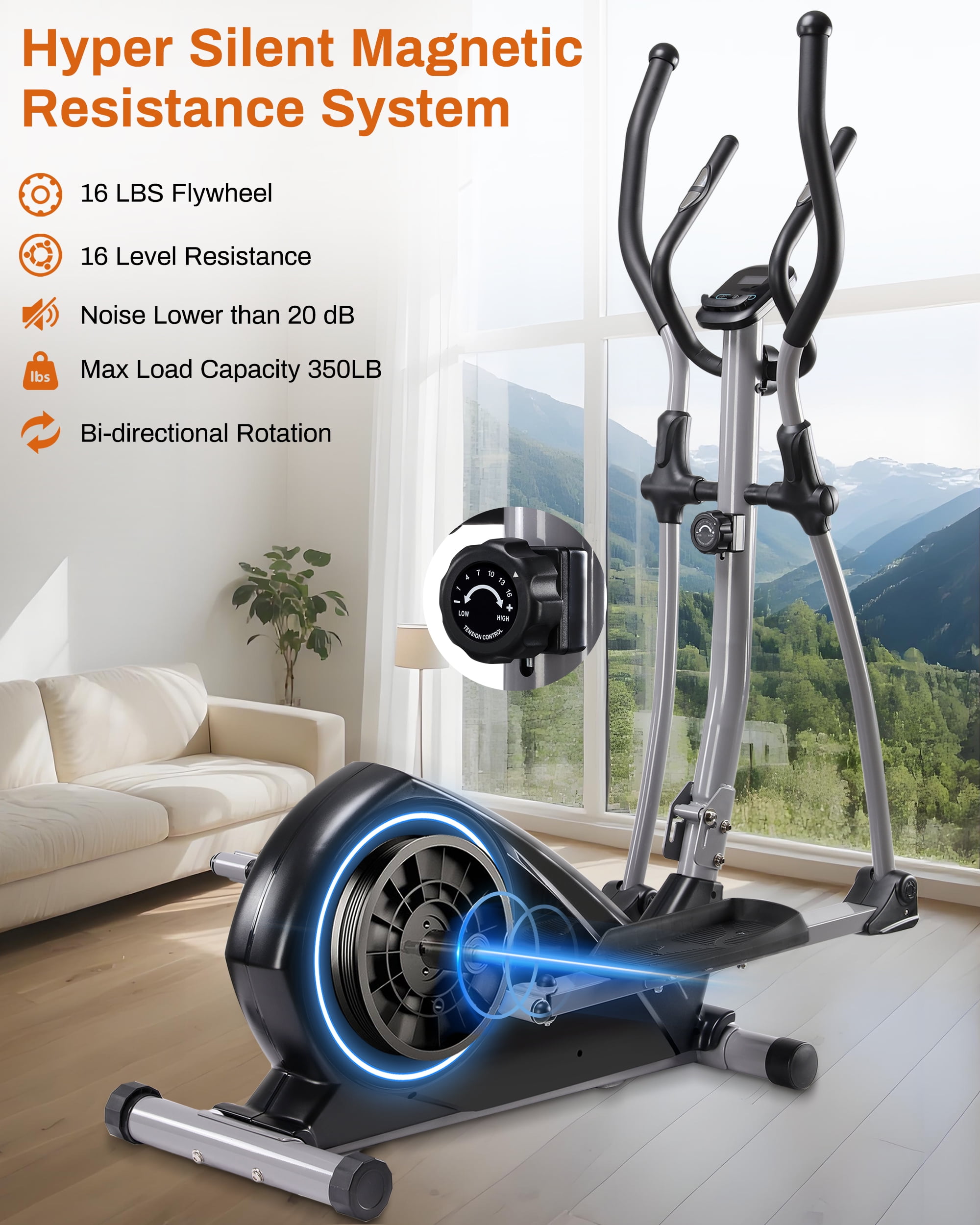 BORGUSI Elliptical Exercise Machine, Magnetic Elliptical Machine for Home, Hyper-Quiet Elliptical Training Machines 16 Resistance Levels, Pulse Sensor, LCD Monitor 400LB Weight Capacity