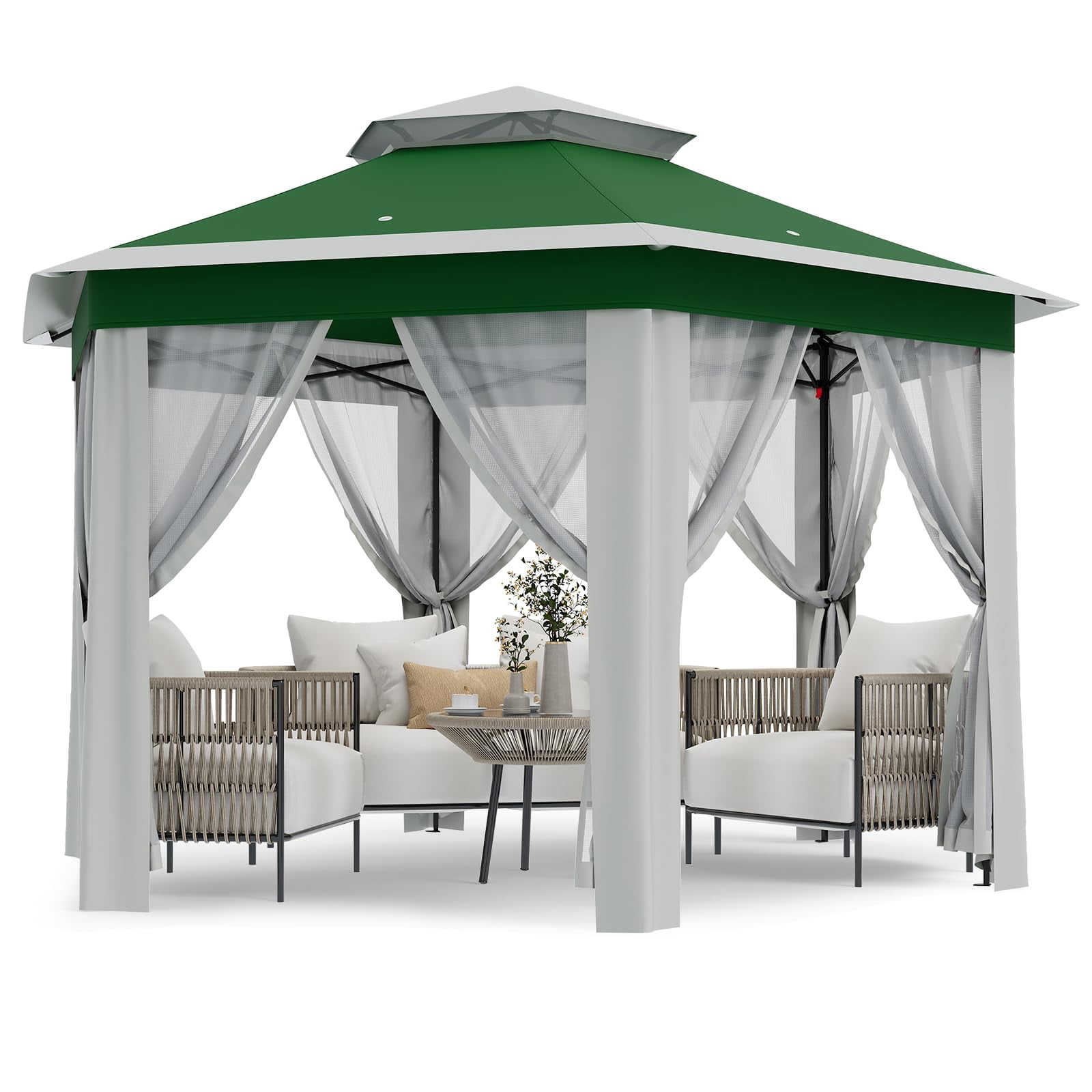 TROPOW Gazebos for Gardens,All Seasons Gazebos,with Adjustable Heights,Outdoor Gazebo for Backyard & Patio Furniture,Pop Up Tent,Green