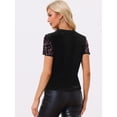 thumbnail image 3 of DARING DIVA Women's Velvet Sequin Short Sleeve Clubwear Blouse XS Black Pink, 3 of 6