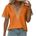 thumbnail image 2 of Women's Summer V Neck Lace T-Shirt Fashion Casual Loose Fit Comfortable Soft Breathable Top Blouse Tee Shirt, 2 of 2