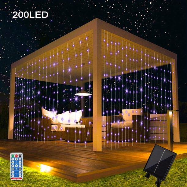 1pc 300/200/100 LED Solar Curtain Light, Multiple Color Options, Outdoor Remote Control, 8 Lighting Modes Fairy Light, IP65 Waterproof Copper Wire Light, Christmas Party Wedding Family Bedroom Garden