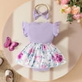 thumbnail image 5 of HCNTES Toddler Baby Girls Daily Loungewear Wear Breathable Short Sleeve Romper Matching Elastic Bottoms Children Kids Girls Summer 2PCS Outfits Set(Purple,6-9 Years), 5 of 9