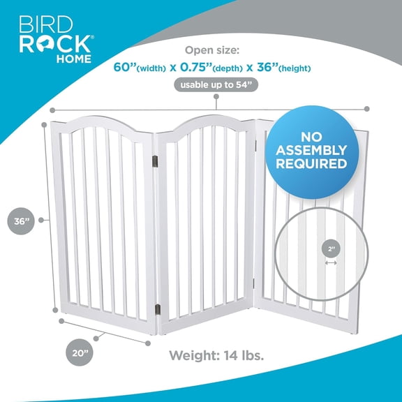 Arched Top Dog Gate | 3 Panel, 36" H Wooden Pet Barrier for Dogs or Cats | Freestanding Folding Room Divider for Doorways, Hallways, Stairs, and Porch | Portable,  Wide | White