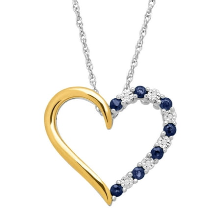 Diamond Open Heart Pendant - Duet 1/3 ct Natural Sapphire Open Heart Pendant Necklace with Diamonds in Sterling Silver & 14kt Gold