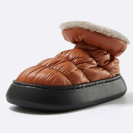 

CoCopeanut Down Cloth Shoes Women Winter Warm Anti-Slip Slippers Boots Outside Indoor Hoop-Loop Plush Macaron Color House Couple Home Shoes