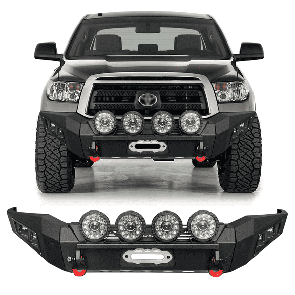 TIOYAR For 2007-2008-2009-2010-2011-2012-2013 Toyota Tundra Steel Front Bumper With Winch Plate&Lights (Black Texture)