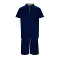 thumbnail image 4 of PEASKJP Polo Shirts for Men and Shorts Set Summer Outfits Casual Short Sleeve Suit 2 Piece Shorts Tracksuit Set (Blue,S), 4 of 5