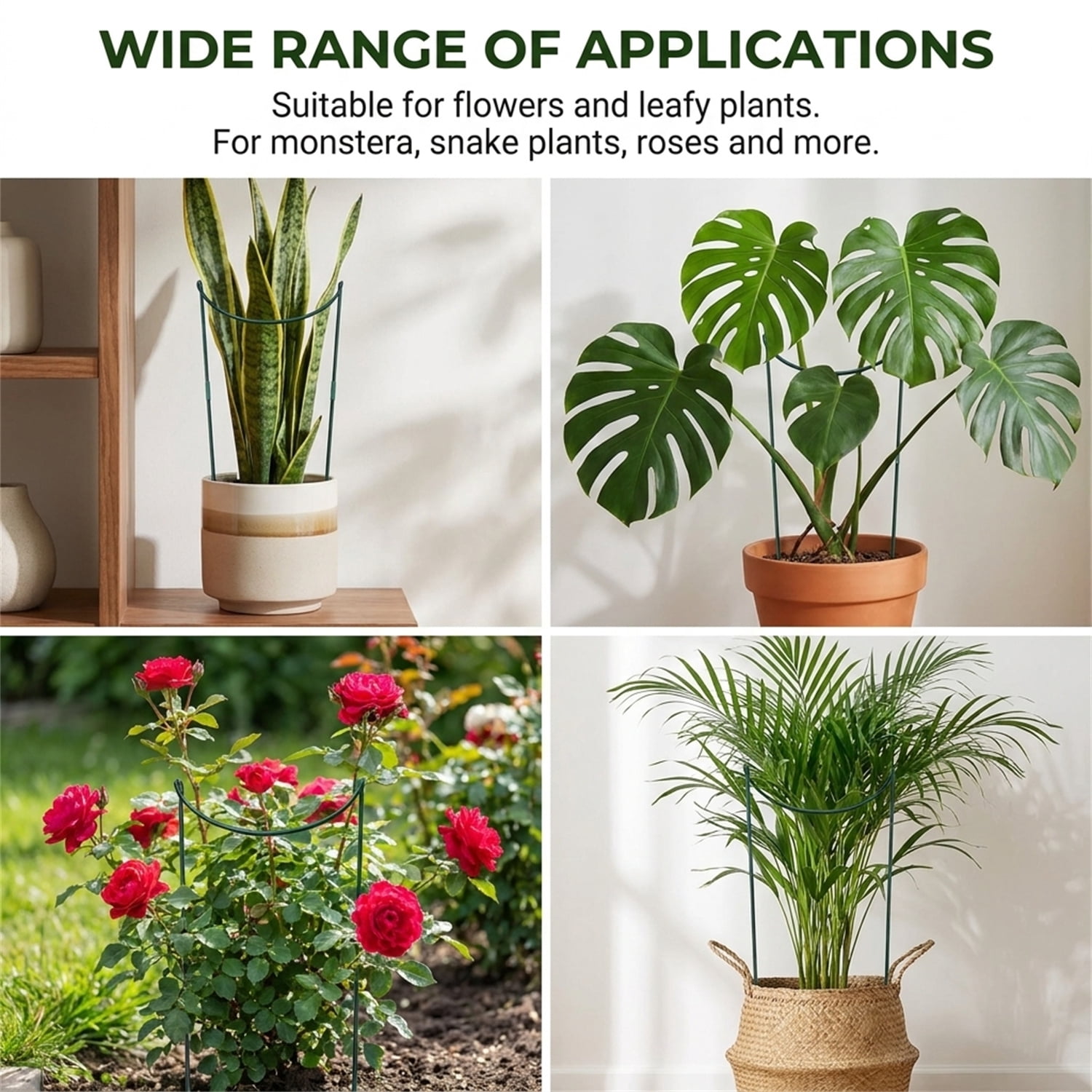 Detachable Plant Support Stakes 2 Pack, Artrylin 23.6" H x 10" W Metal Half Round Plants Tension Rods for Indoor Outdoor Large Tall Flower Vegetables Tomato Peony Rose Support