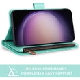 thumbnail image 3 of Phone Case for Samsung Galaxy S23 5G Wallet Cover with Tempered Glass Screen Protector and Flower Leather Flip Credit Card Holder Stand Cell S 23 23S GS23 G5 SM-S911U 6.1 inch Women Men Green, 3 of 15