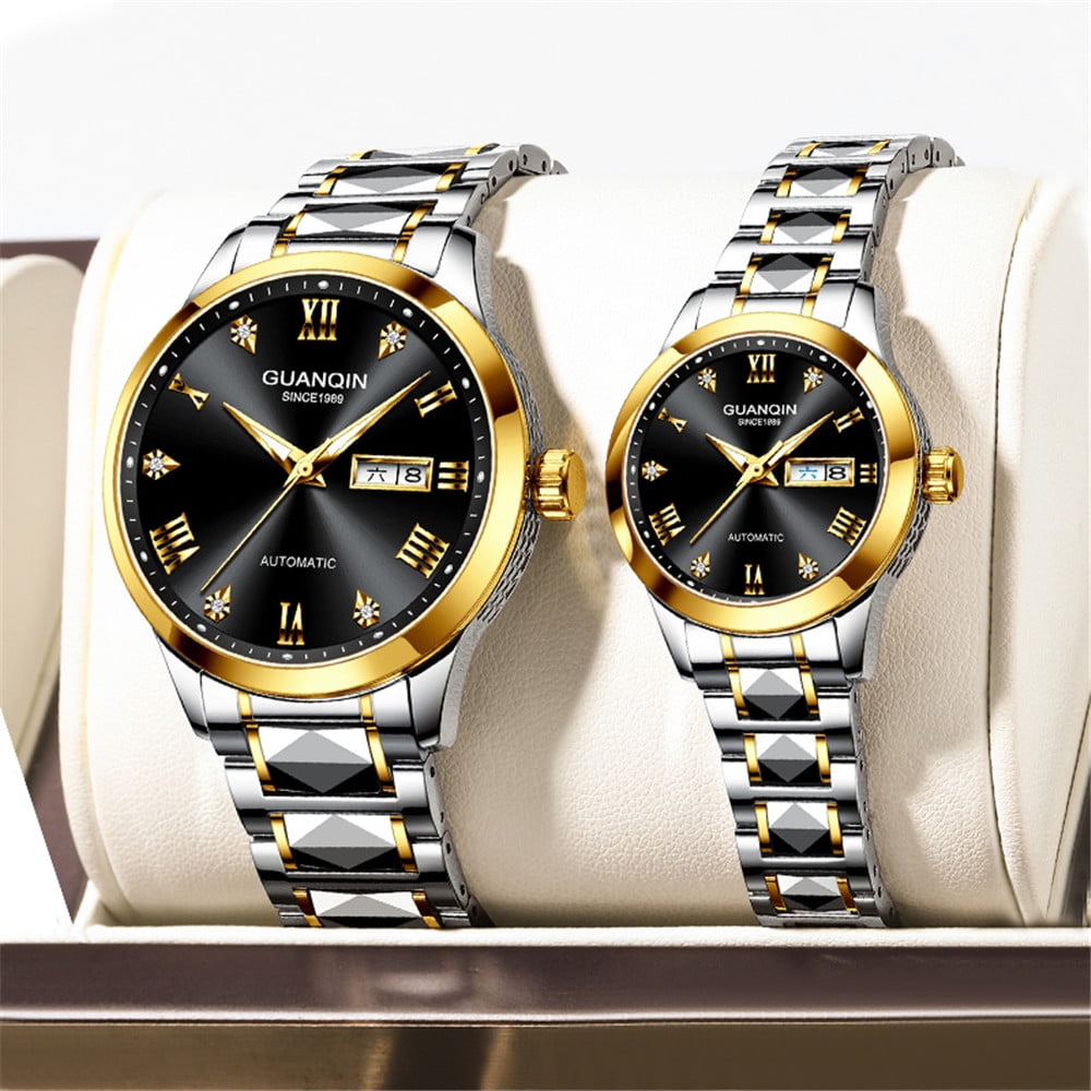 GUANQIN Women Men Couple Lovers Day Date Vintage Wristwatch Analog Japanese MIYOTA Automatic Self-Winding Mechanical Sapphire Crystal Wrist Watch Stainless Steel Luminous Waterproof Business Clock