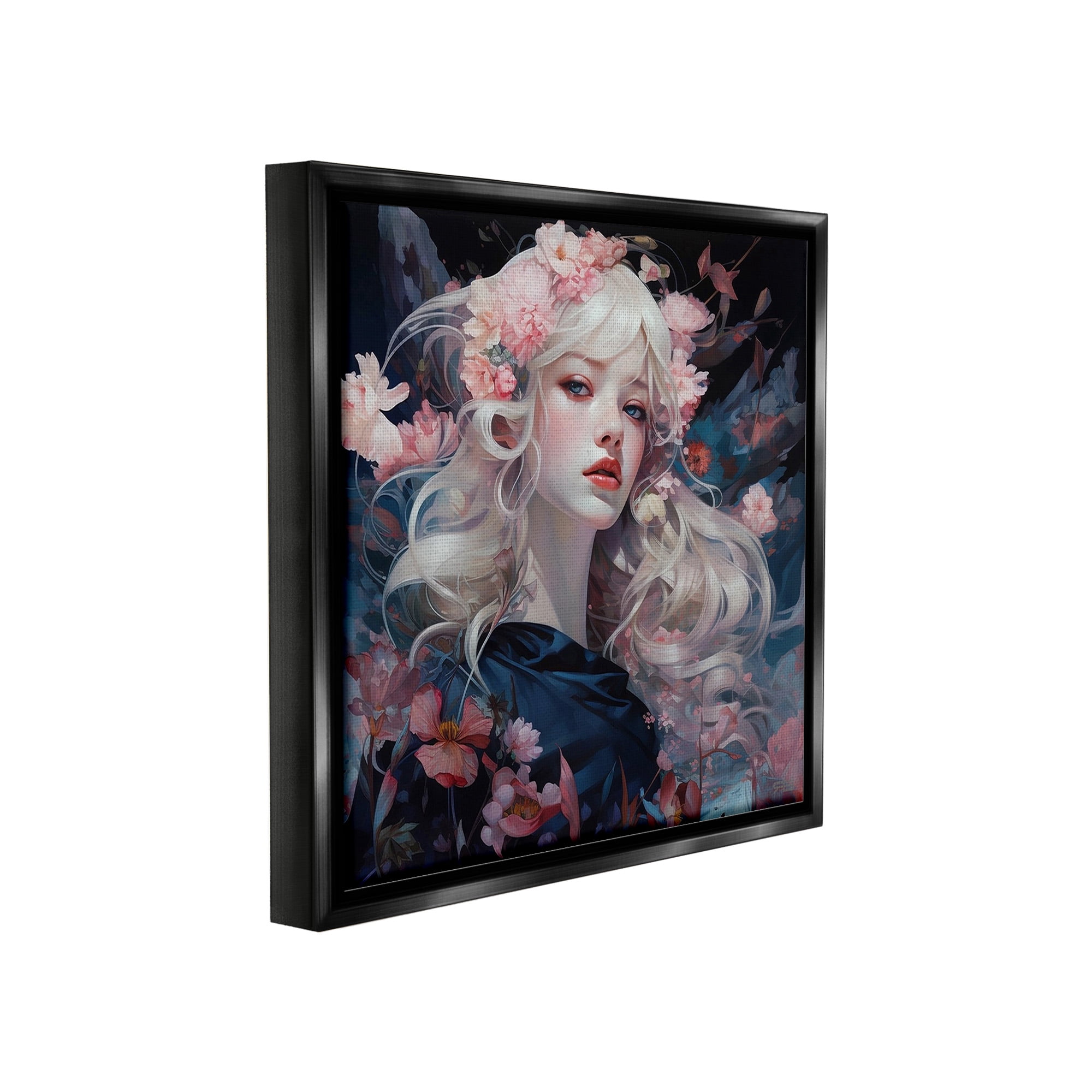 Stupell Industries Girl with Pink Irises Botanical & Floral Painting Black Floater Framed Canvas Art Print Wall Art, 25 x 25