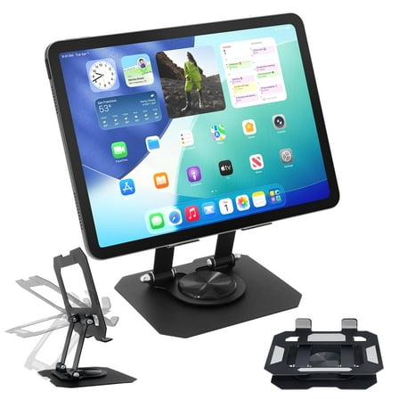 Vena For iPad Stand Tablet Stand for Desk, Bi-Fold Stand for iPad Holder Cellphone, Adjustable Aluminum Tablet Holder Stand Anti-Scratch Padding,Black