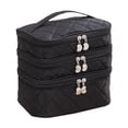 thumbnail image 1 of Bolsa de viaje para cosméticos de 3 capas con compartimentos para mujer cremallera negra, 1 of 9