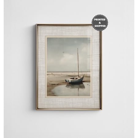 Rustic Sailboat Vintage Nautical Decor Minimal Coastal Neutral Boat Travel Wall Art Unframed Paper Print