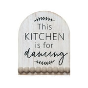 Parisloft This Kitchen Is for Dancing Arch Wood Tabletop Decor, Arched Whitewashed Kitchen Decor with Resin Bead Details, Farmhouse Rustic Wood Kitchen Sign, 5.5"W x 6.875"H