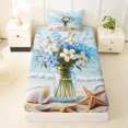 thumbnail image 3 of jejeloiu Beach Floral Vase Twin Sheets,Starfish Shell Print Bedding For Boys,Light Blue,3-Piece,1 Fitted Sheet and 1 Pillowcase, 3 of 6