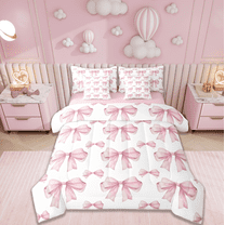 Manfei Pink Bowknot Kids 7-Piece Twin Bedding Sets,Dreamy Princess Style Girls Bedding Comforter Set For Women,Girly Bow Tie Bed Set Reversible