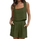thumbnail image 1 of Conjunto de verano de 2 piezas para mujer: top corto y pantalones cortos, cuello cuadrado sin mangas, poliéster, conjunto a juego con bolsillos, ropa informal para vacaciones, tallas S-XXL, contorn, 1 of 8