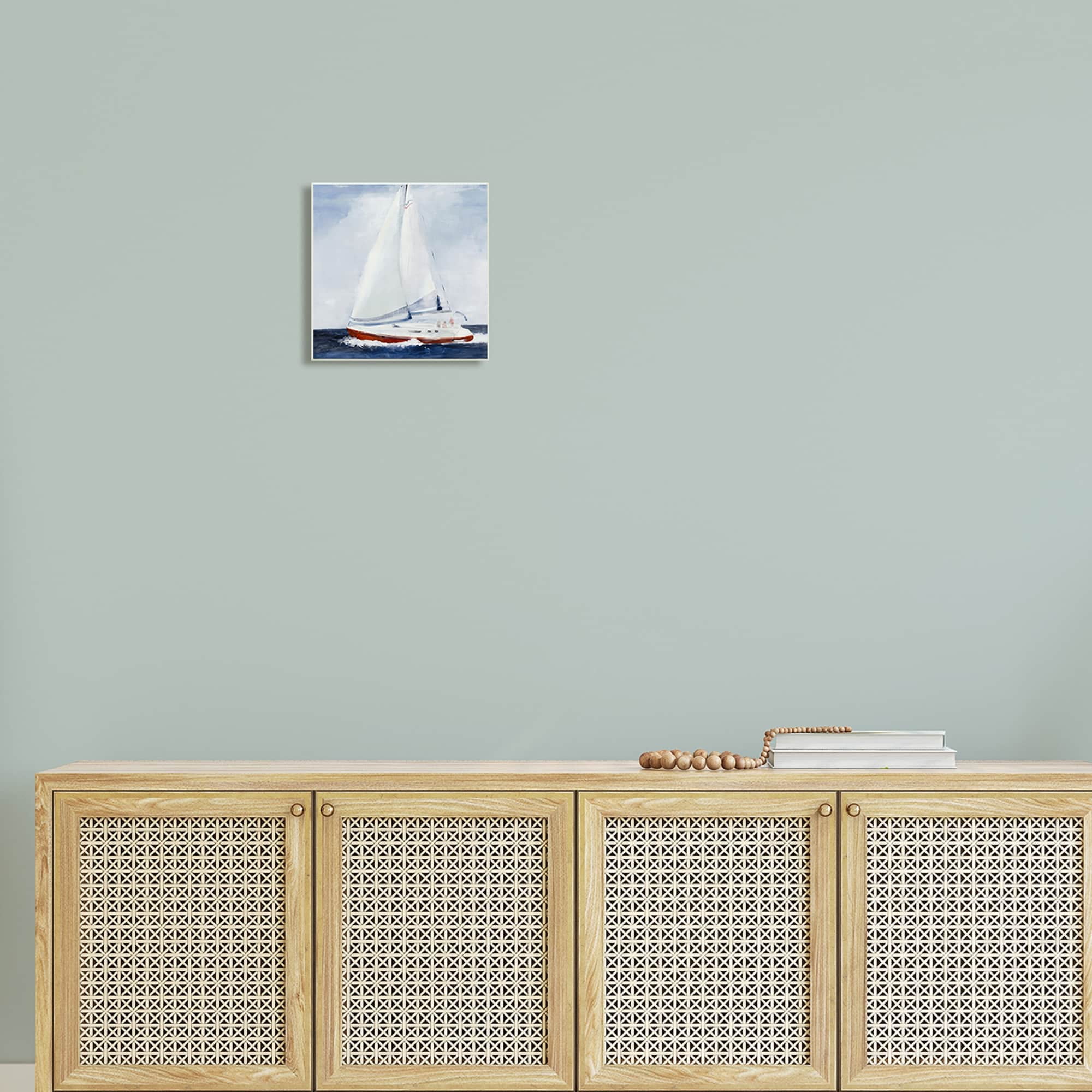 Stupell Industries Sail Boat Against Cloudy Sky Ocean Foam Splashing Wood Wall Art, 12 x 12, Design by Jill Martin