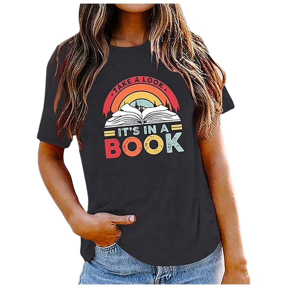 Summer Tops for Women Print Comfortable and Fashionable Fit Colored Top Short Sleeved Oversized Tshirts for Women Black L