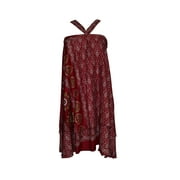 Mogul Women Wrap Skirt Maroon Premium Silk Blend Sari Two Layer Reversible Wrap Around Skirts
