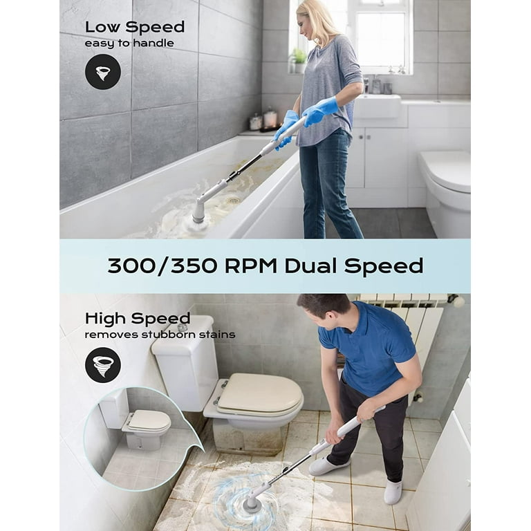  Electric Spin Scrubber, Cordless Bath Tub Scrubber with Long  Handle & 6 Replaceable Heads, Power Shower Cleaning Brush Fast Charging,  High-Speed for Bathtub Tile Sink Bathroom Kitchen : Home & Kitchen