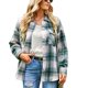 thumbnail image 1 of Abrigo A Cuadros De Manga Larga Solapa Con Botones Abajo Abrigo Informal De Mujer Simple Y Elegante Para La Vida Diaria Compras Vacaciones Citas Verde S, 1 of 6