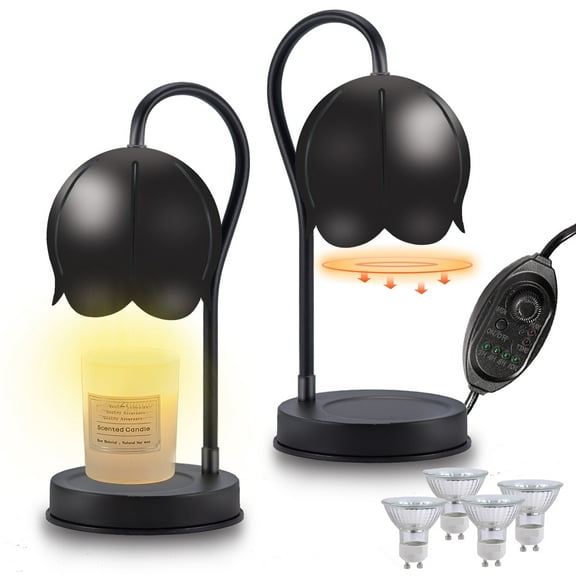 2 Pack Black Candle Warmer Lamp with Timer Dimmer,with 4 bulbs,Dimmer 2,4,8,10 Hours, Adjustable Height, 360° Adjustable,Electric Wax Warmer for Scented Jar candles