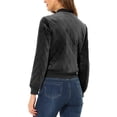 thumbnail image 3 of MODA NOVA Juniors Winter Zipper Velvet Surface Quilted Bomber Jacket with Pockets Black XS, 3 of 7