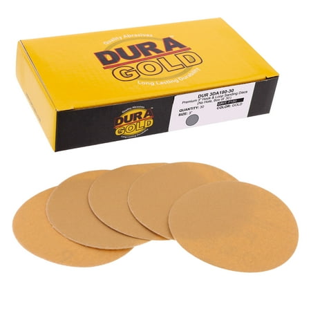 

Dura-Gold - Premium - 180 Grit 3 Gold Hook & Loop Sanding Discs for DA Sanders - Box of 30 Sandpaper Finishing Discs for Automotive and Woodworking