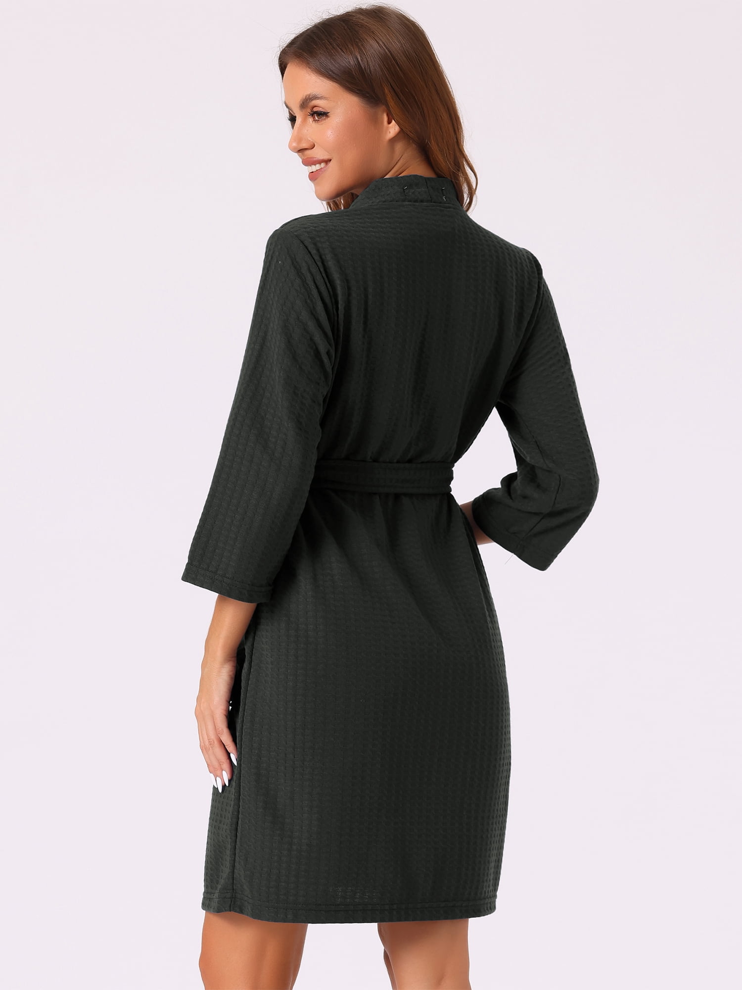 DARING DIVA Women's Waffle Bathrobe Soft Kimono Spa & Bath Mid-Length Robes M Black