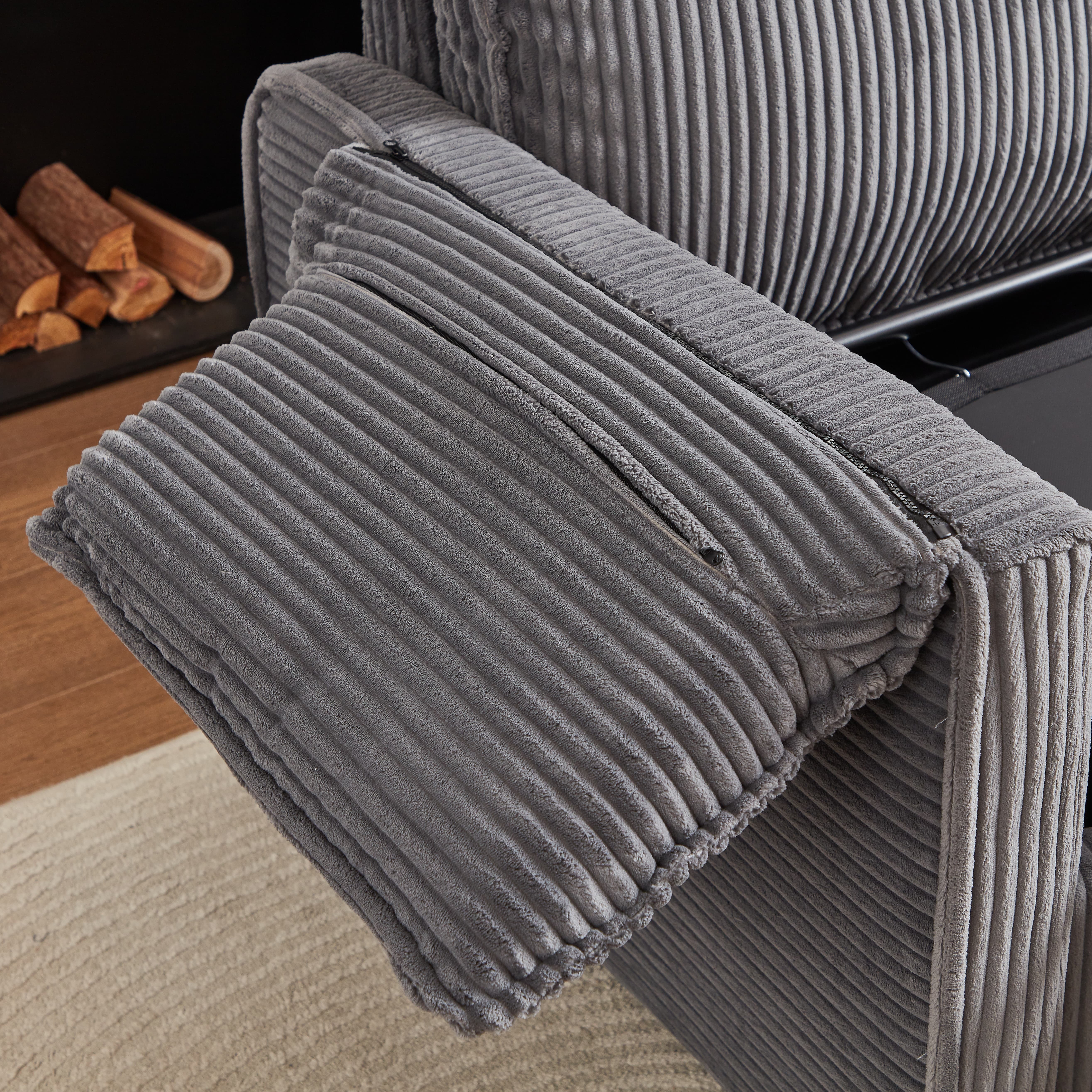 MAYEERTY Modern Corduroy Sleeper Sofa Bed, Pull Out, Multi-Functional Recliner Couch Bed for Living Room, Gray