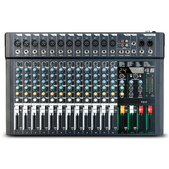 Audio Mixer FG8 8 Channel DJ Mixing Console PC USB Record Bluetooth-Function 24 Digital Effects 48V Phantom Power ,Easy to Operate