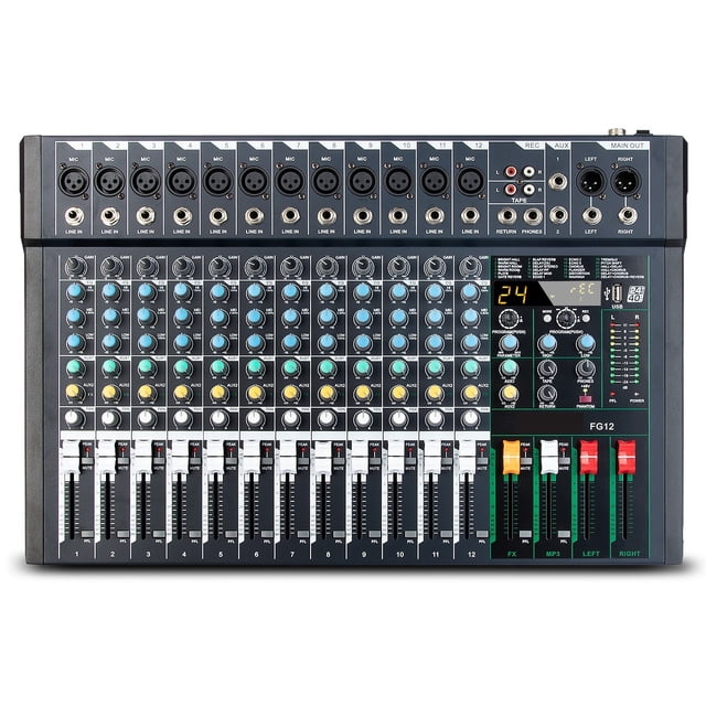 Audio Mixer FG8 8 Channel DJ Mixing Console PC USB Record Bluetooth-Function 24 Digital Effects 48V Phantom Power ,Easy to Operate