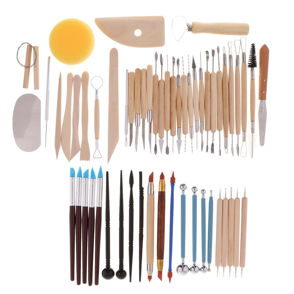 Milageto 5 Style Polymer Clay Tools,Modeling Clay Tools, Wooden Clay Tools, Wooden Handle 56Pcs
