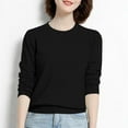 thumbnail image 4 of Jewelreauty Women Crewneck Long Sleeve T-Shirts Solid Color Pullover Basic Shirts Casual Cozy Blouses Tee (S, Black), 4 of 5