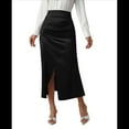 thumbnail image 2 of Falda de Satén de Seda con Cintura Alta y Cremallera para Mujer. Negro XL, 2 of 7
