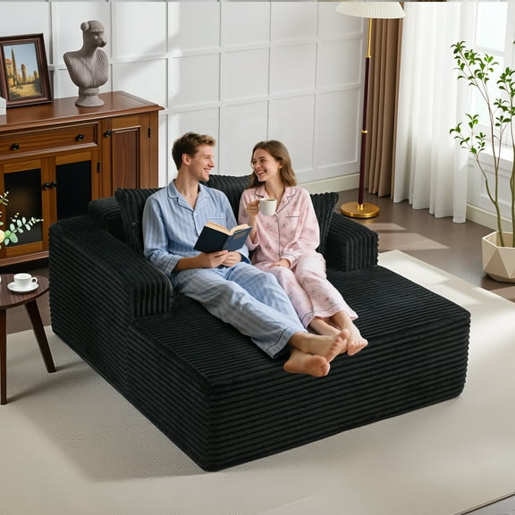 61''Chaise Lounge Chair Indoor,Oversized Upholstered Sofa Bed with Pillows,Sleeper Couch Reading Chairs Fluffy Plush Faux Fur Cloud Sofas Couches for Living Room