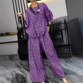 thumbnail image 6 of 2 Pcs/Set Women Spring Top Pants Set Plaid Print Three-quarter Sleeves Round Neck Split Back T-shirt Wide Leg Elastic Waist Loose Trousers Casual Daily Wear Outfit, 6 of 8