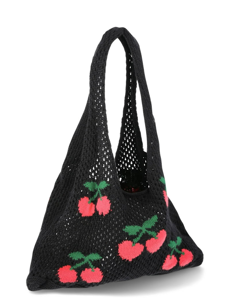 nnnnnoyyyバック No Boundaries Women's Festival Crochet Icon Tote Bag, Black