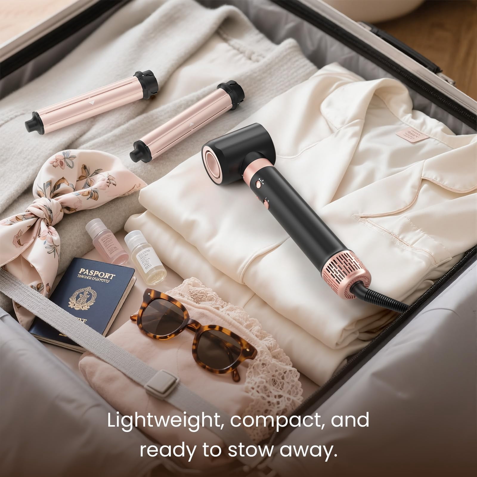 3 in 1 Dual Voltage Hot Hair Styler High Speed Hair Dryer Long Barrel Air Styler Travel Ionic Frizz Control Fast Drying Auto Wrap Curling with Travel Case Gifts for Women