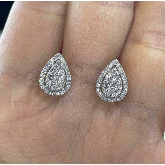 2 Ct Round Cut White Diamond Cluster Stud Earrings 14k White Gold Finish