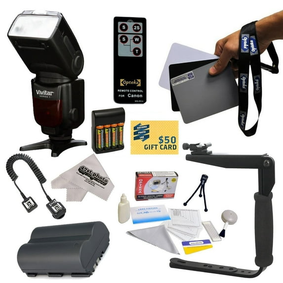 Kit for Canon EOS Digital Rebel 1D 5D 10D 20D 30D 40D 50D 300D D30 D60 DSLR includes Vivitar Series 1 DF-583 Power Zoom DSLR Wireless E-TTL Flash With LCD Display, Flash Bracket, BP-511, Charger +More